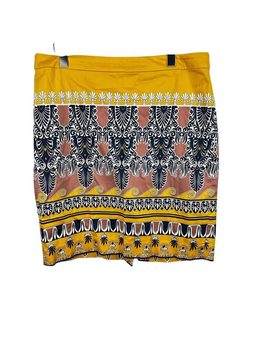 J.CREW THE PENCIL SKIRT Yellow Wiggle Preppy Classic Knee Paisley Skirt 14